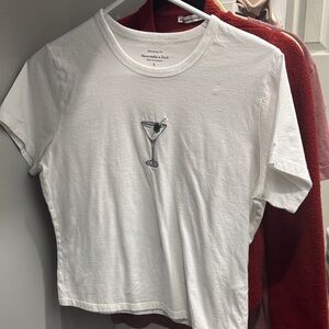 A&F Embroidered White Martini Graphic Tee - Size Small